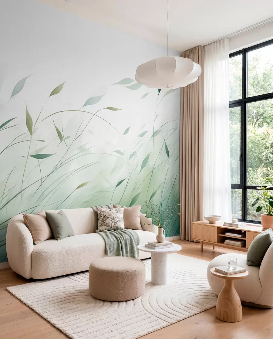 murais de parede Grama verde ao vento em estilo aquarela w09331