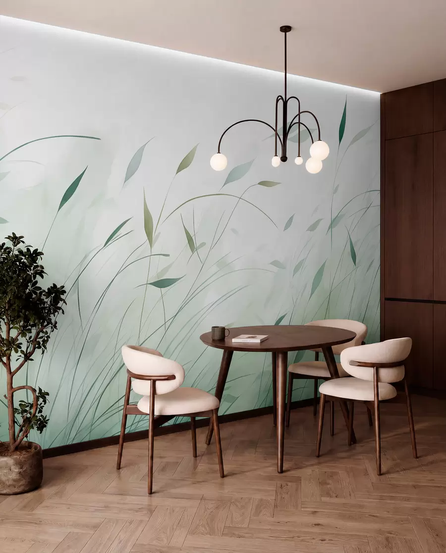 murais de parede Grama verde ao vento em estilo aquarela w09331
