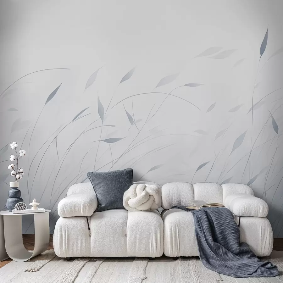 murais de parede Grama ao vento em estilo aquarela em tons de azul w09331v2