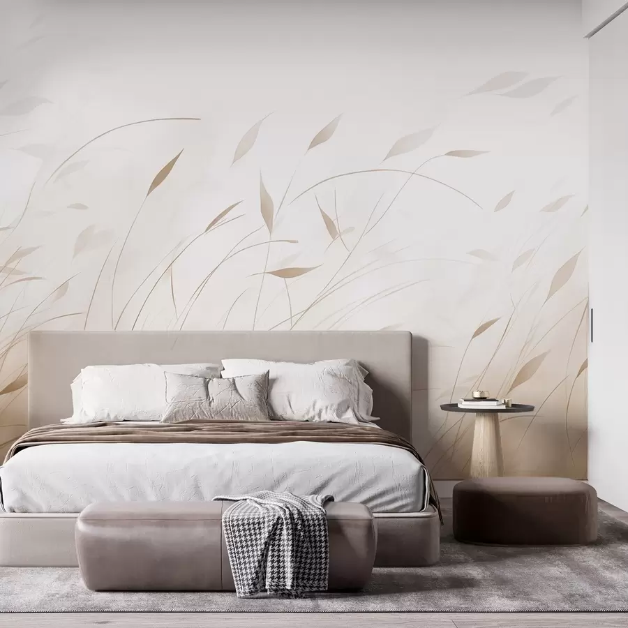 murais de parede Grama ao vento em estilo aquarela em tons de bege w09331v1