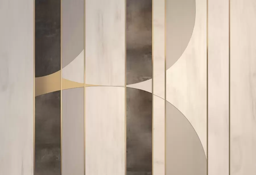 murais de parede Painéis geométricos com arcos e detalhes em champanhe w04616