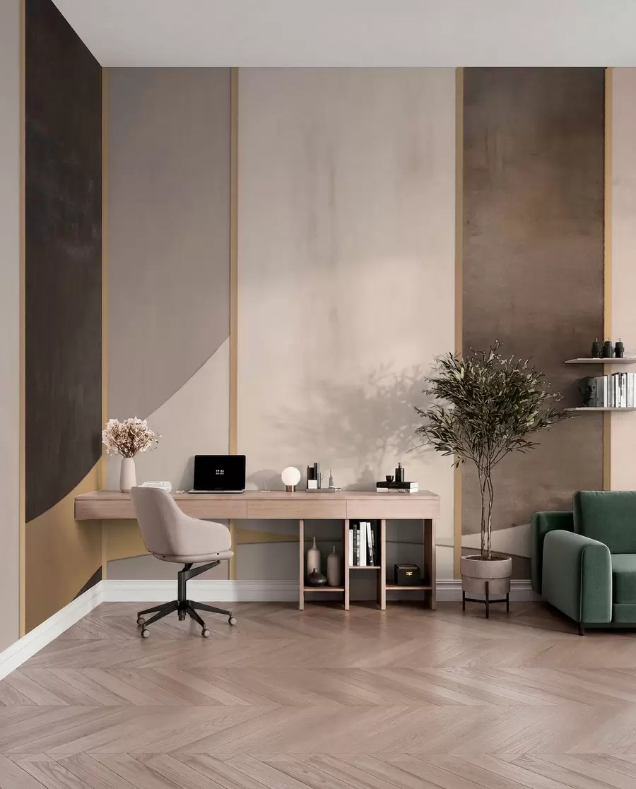 murais de parede Painéis geométricos com arcos e detalhes em champanhe w04616
