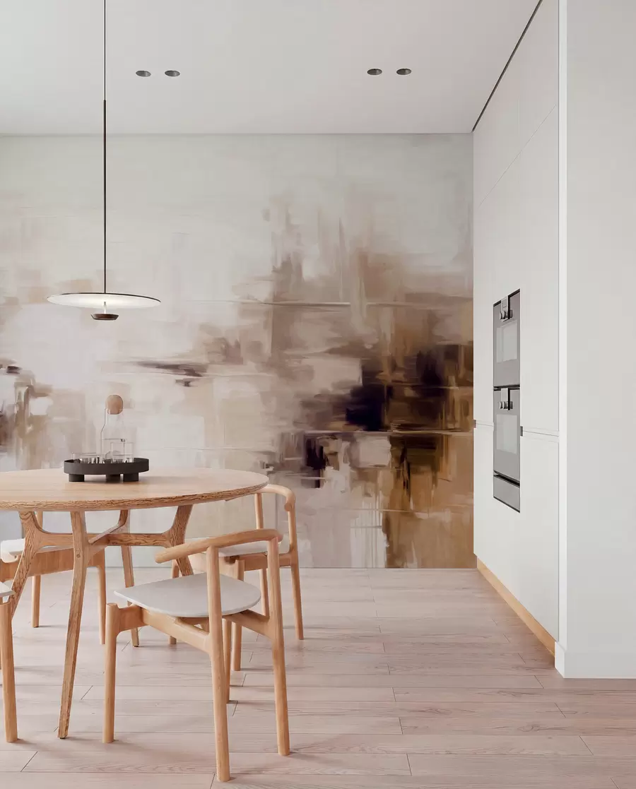 murais de parede Imitação de pintura paisagística abstrata texturizada com pinceladas em tons de marrom e branco, estilo moderno w09422v1