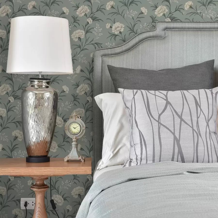 murais de parede Cravos em pó sobre fundo cinza-azulado, impressão refinada a00610