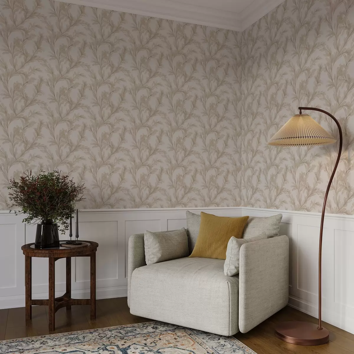 Papel de parede Galhos bege em aquarela, motivo botânico suave a00617