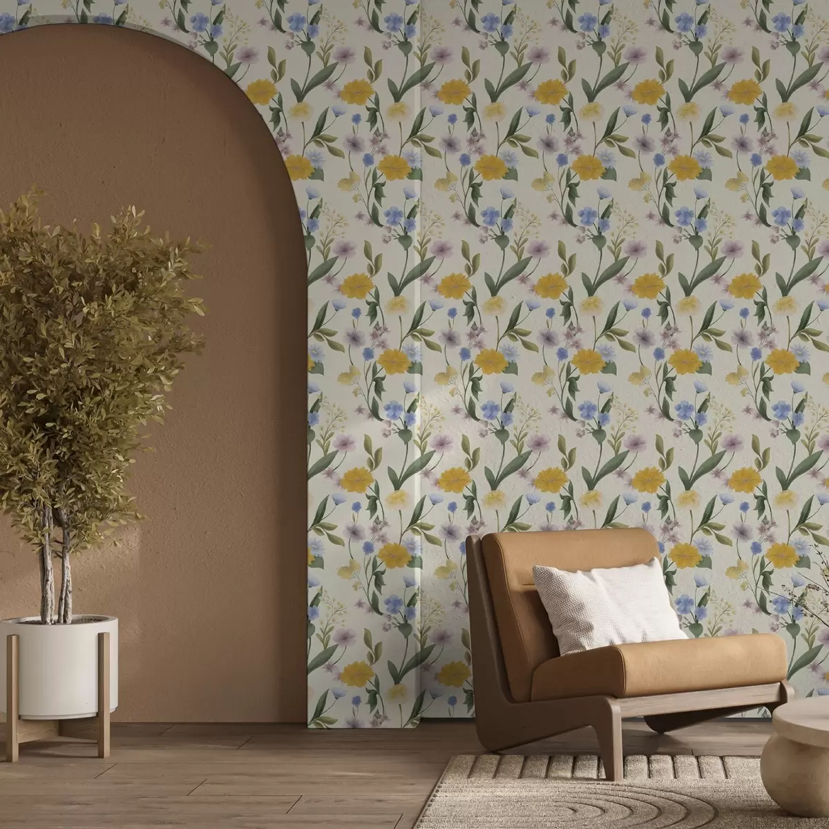 Papel de parede Mistura delicada de flores silvestres em tons pastel a00624