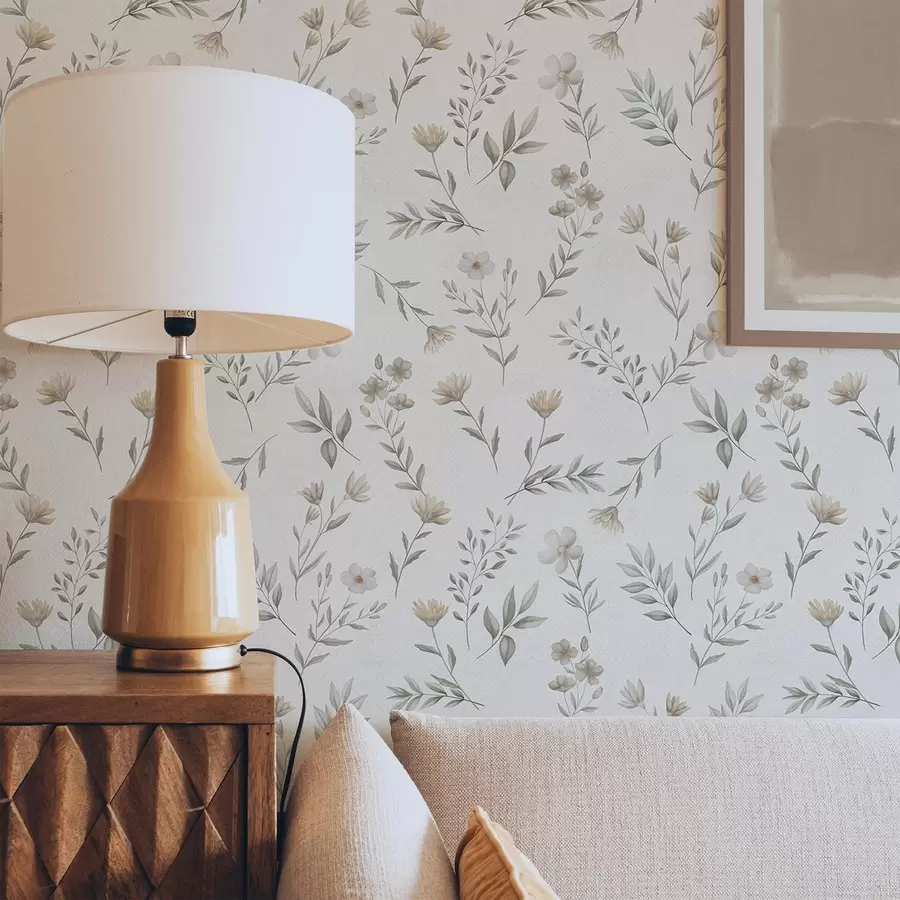 murais de parede Pequenos galhos e flores em aquarela sobre um fundo claro a00665