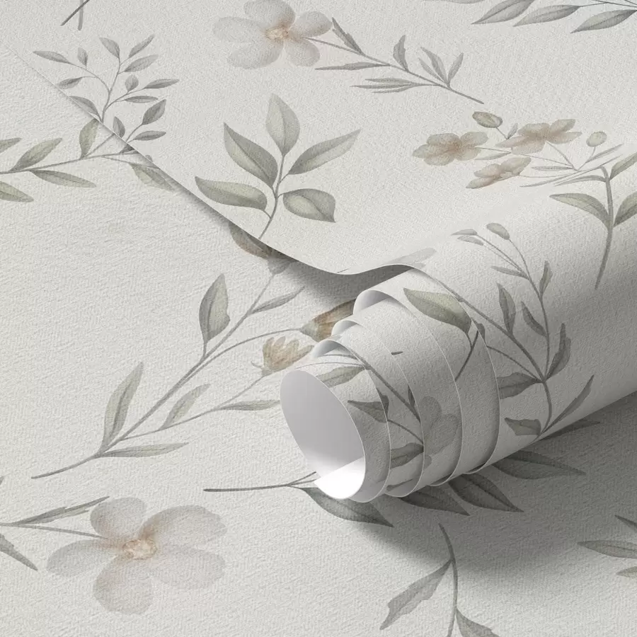murais de parede Pequenos galhos e flores em aquarela sobre um fundo claro a00665