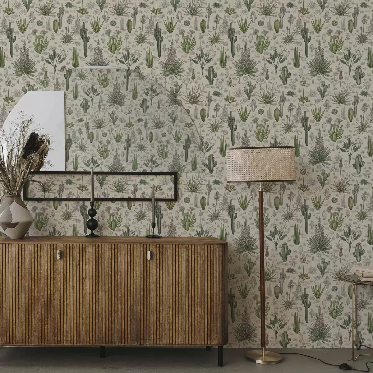 Papel de parede Cactos e suculentas sobre um fundo quente, impressão detalhada a00666