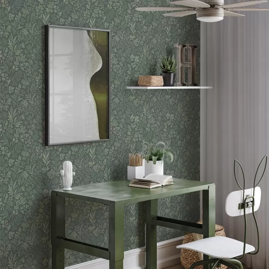 murais de parede Ervas e bagas esmeraldas, padrão botânico delicado a00740