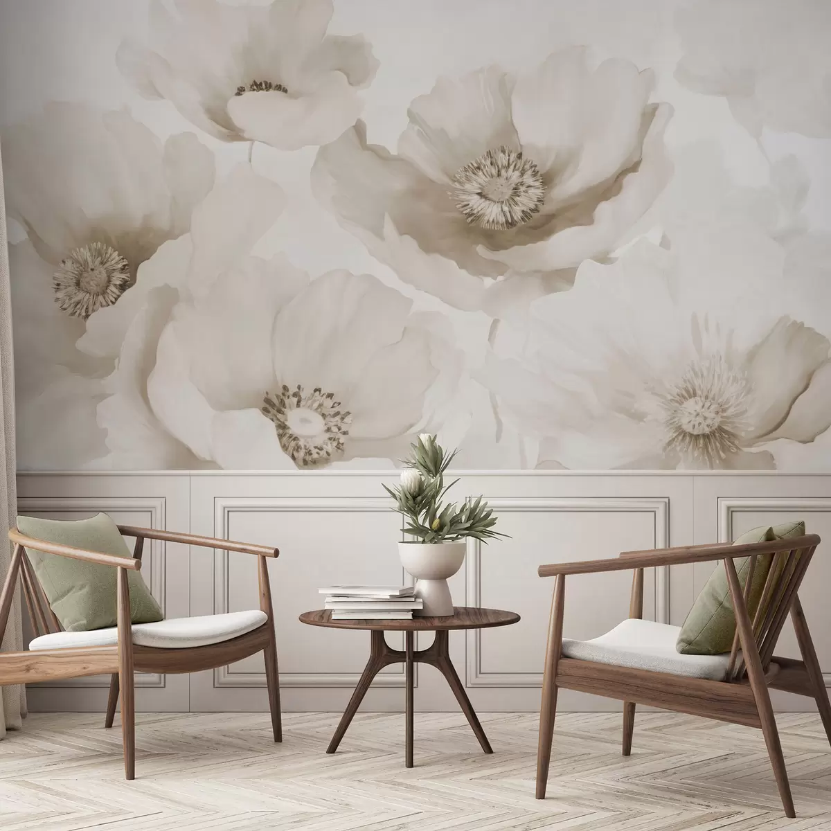 murais de parede Papoulas em tons de bege w04656v1