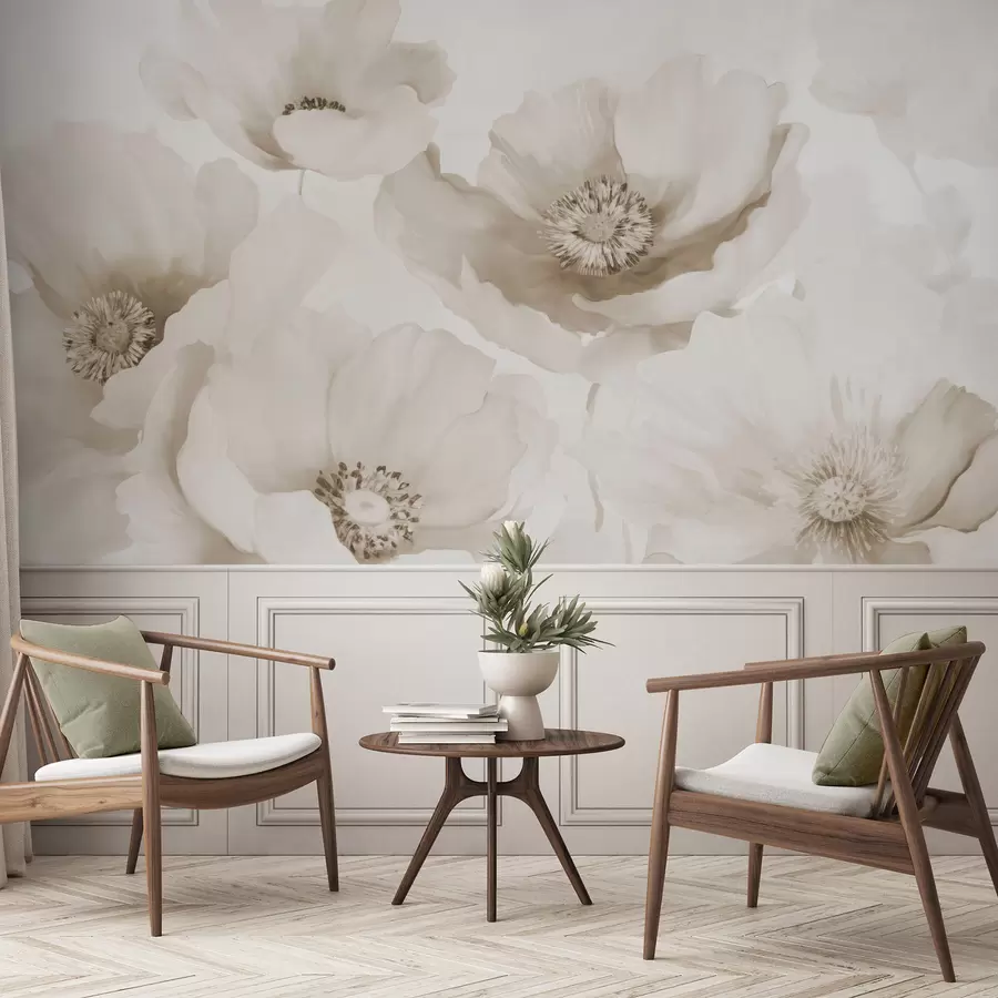 murais de parede Papoulas em tons de bege w04656v1