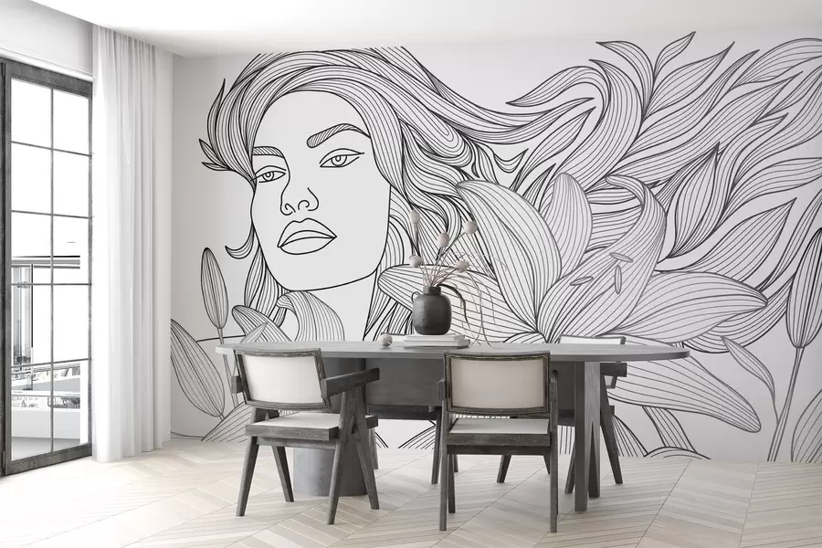 murais de parede Retrato de uma menina entre flores de lírio w04689