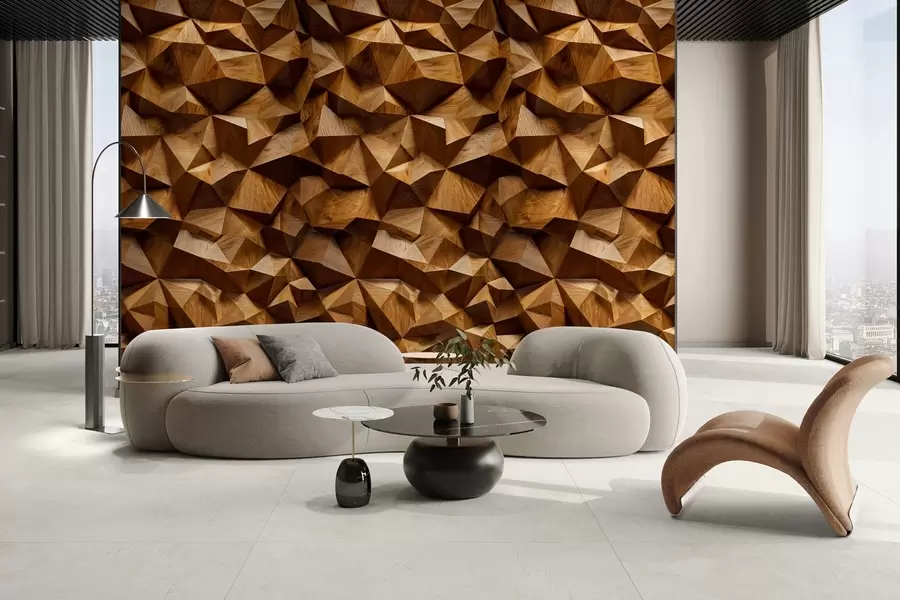 murais de parede imitação de uma parede angular em relevo feita de madeira w04632