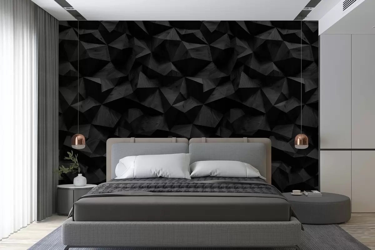 murais de parede imitação de uma parede angular em relevo feita de madeira escura w04632v1