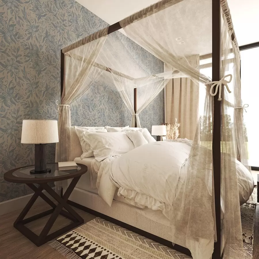 murais de parede Padrão floral linear azul sobre bege quente a00630v2