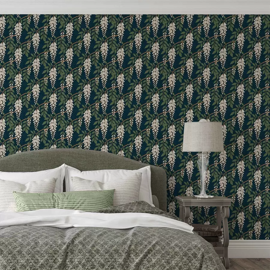 murais de parede Glicínia marfim sobre fundo azul-petróleo escuro a00694v1