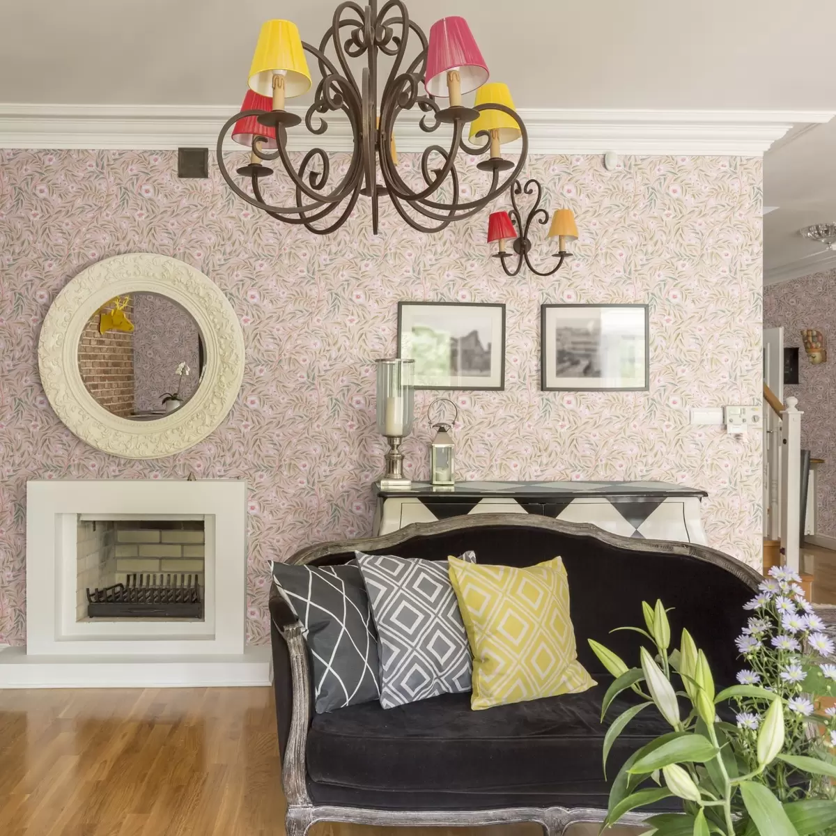 Papel de parede Delicadas flores cor-de-rosa e folhas suaves sobre um fundo pastel a00788