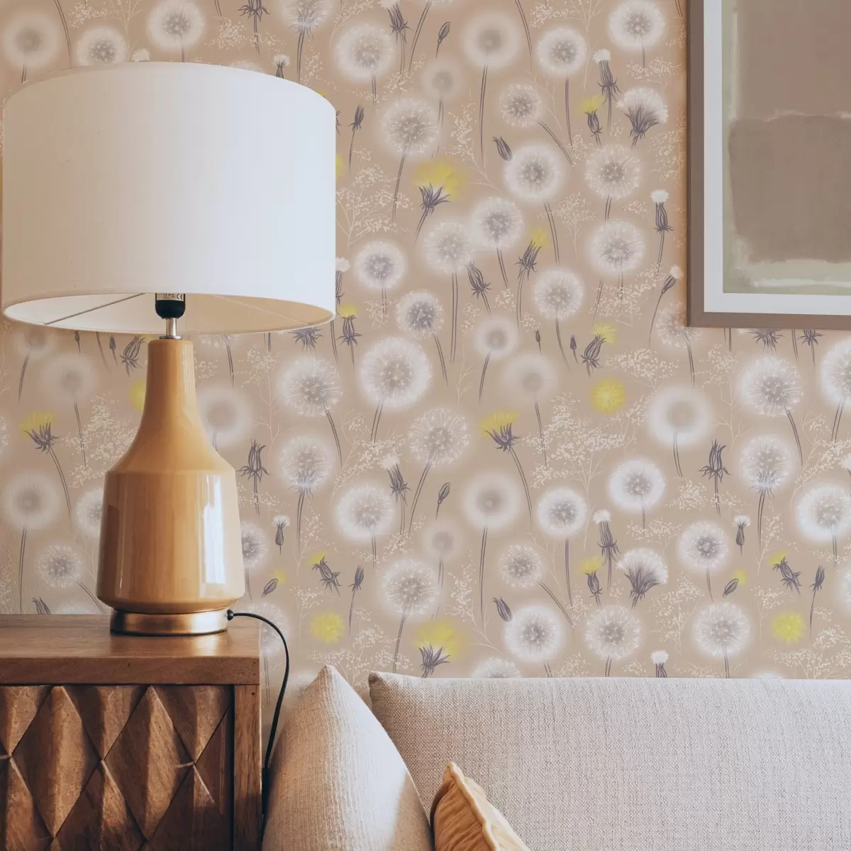 Papel de parede Dentes-de-leão e sementes sobre fundo cor de pêssego a00790v1