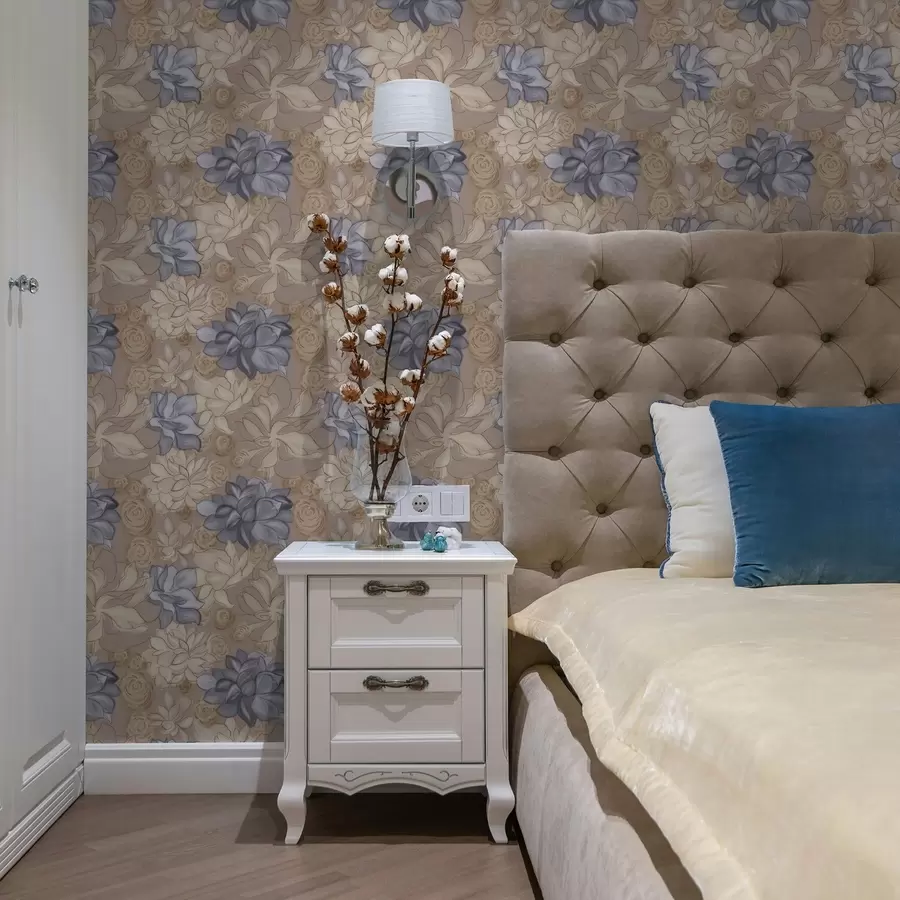 murais de parede Flores creme e azuis sobre um fundo bege quente a00634v1