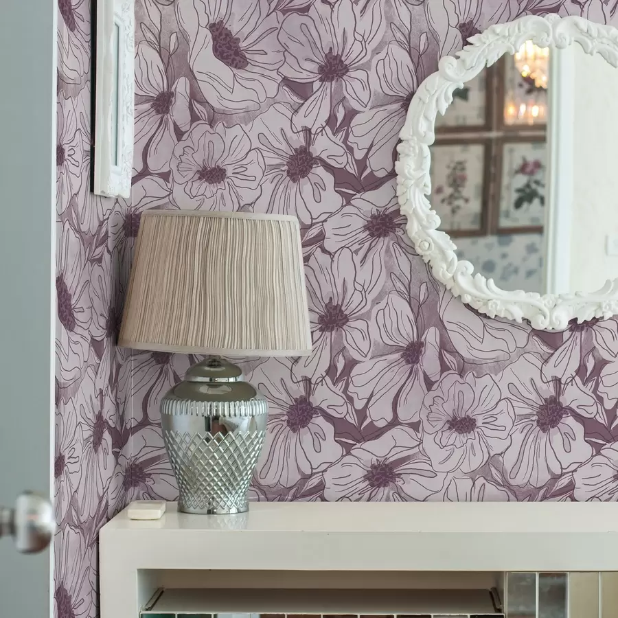 murais de parede Flores lineares em uma paleta de tons lilás-rosa refrescante a00636v1