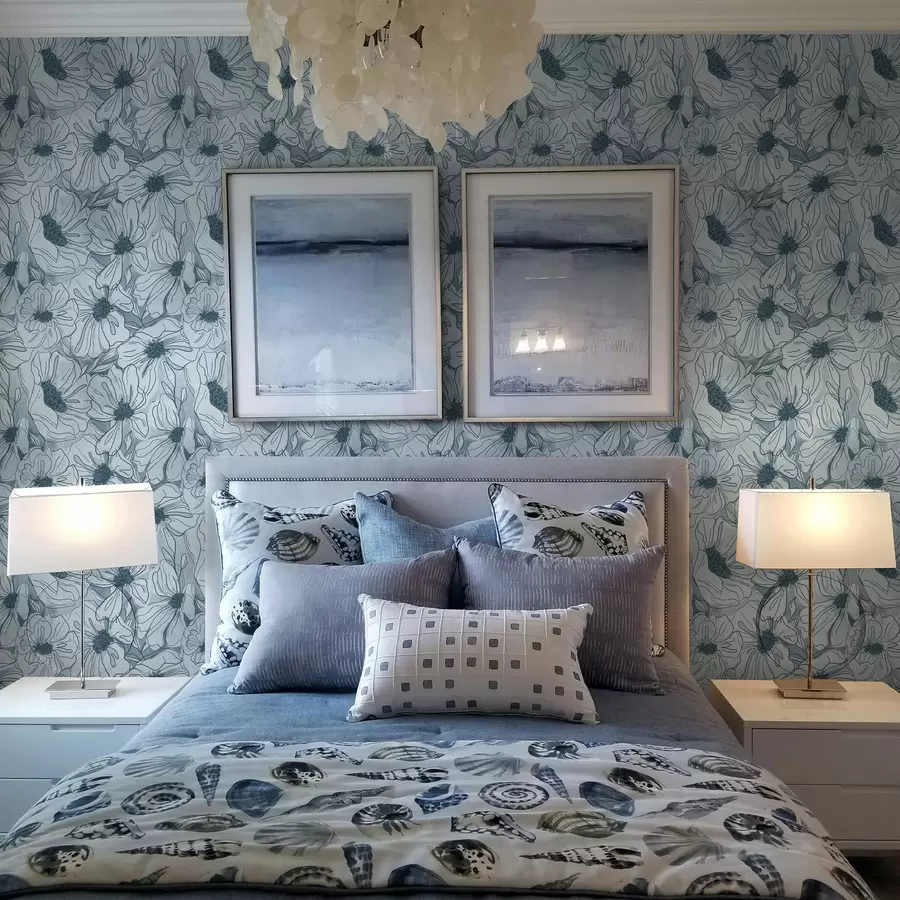 murais de parede Flores lineares em uma paleta de tons frios de cinza-azulado a00636v2