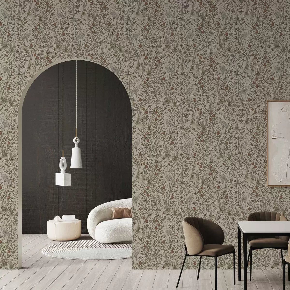 Papel de parede Pássaros entre romãzeiras em um ambiente natural a00699