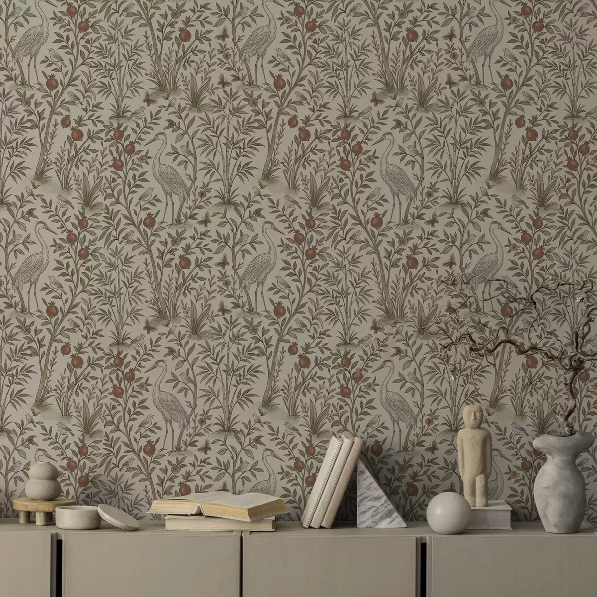 Papel de parede Pássaros entre romãzeiras em um ambiente natural a00699