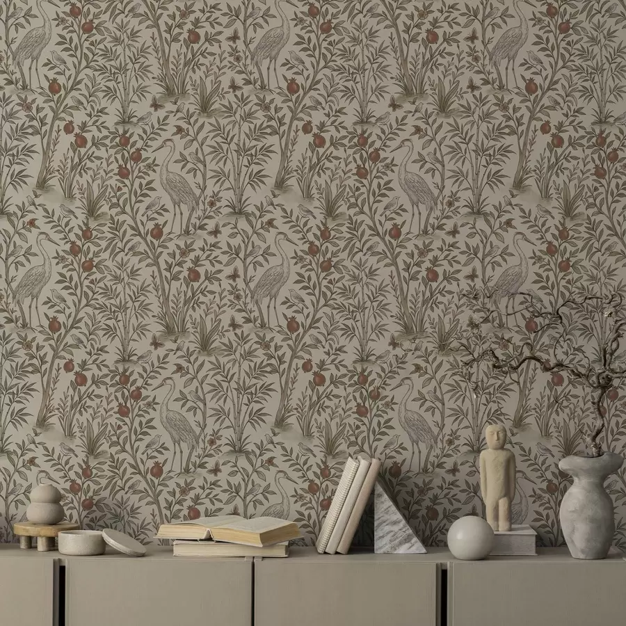 murais de parede Pássaros entre romãzeiras em um ambiente natural a00699