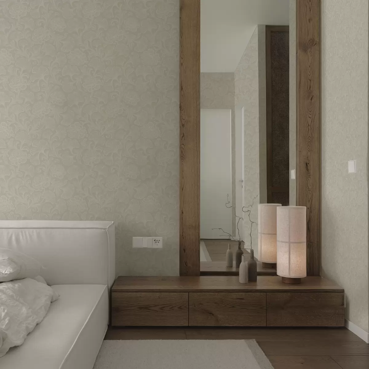 Papel de parede Padrão de luz com ginkgo e peônias a00700