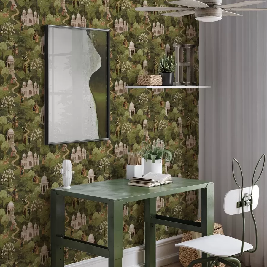 murais de parede Cena de parque com árvores e arquitetura em estilo paisagístico a00705