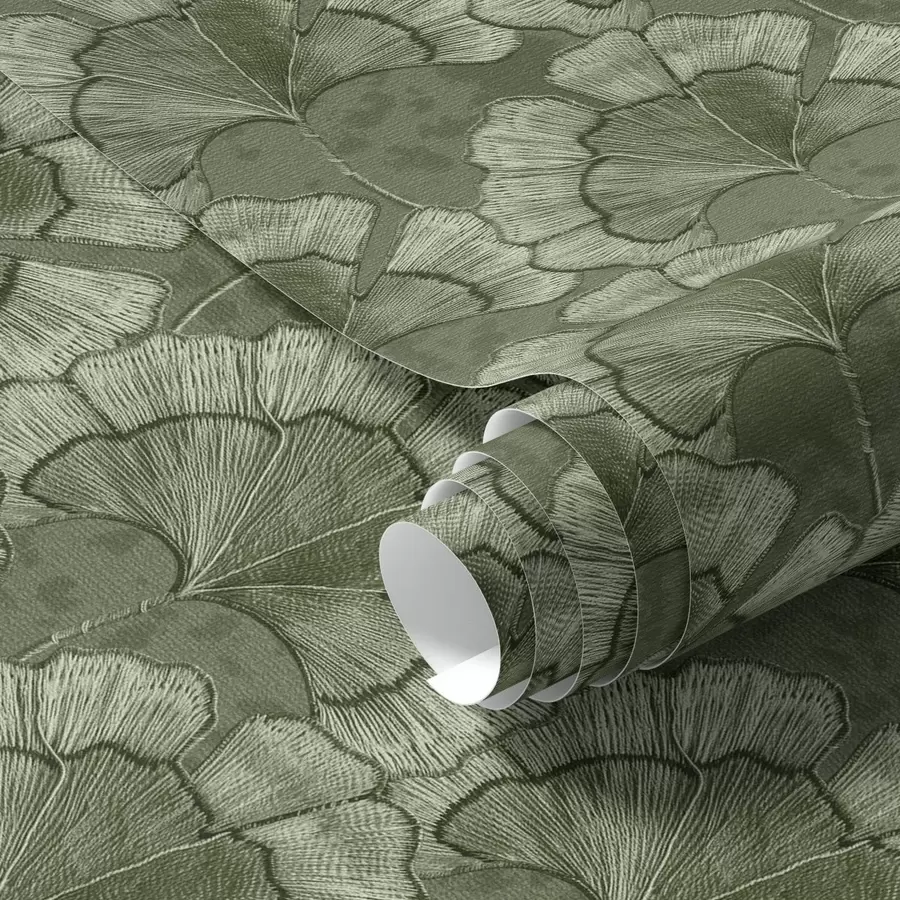 murais de parede Padrão gráfico com ginkgo em uma paleta de tons verdes frescos a00709