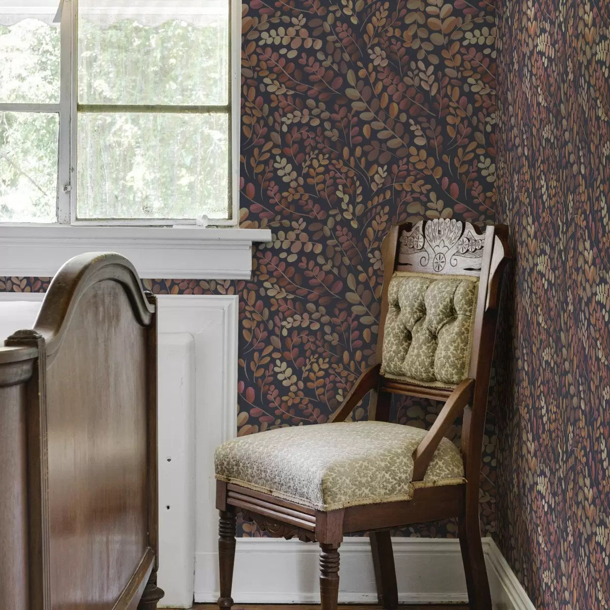 Papel de parede Folhas de outono em tons quentes de laranja-rosa a00799v2