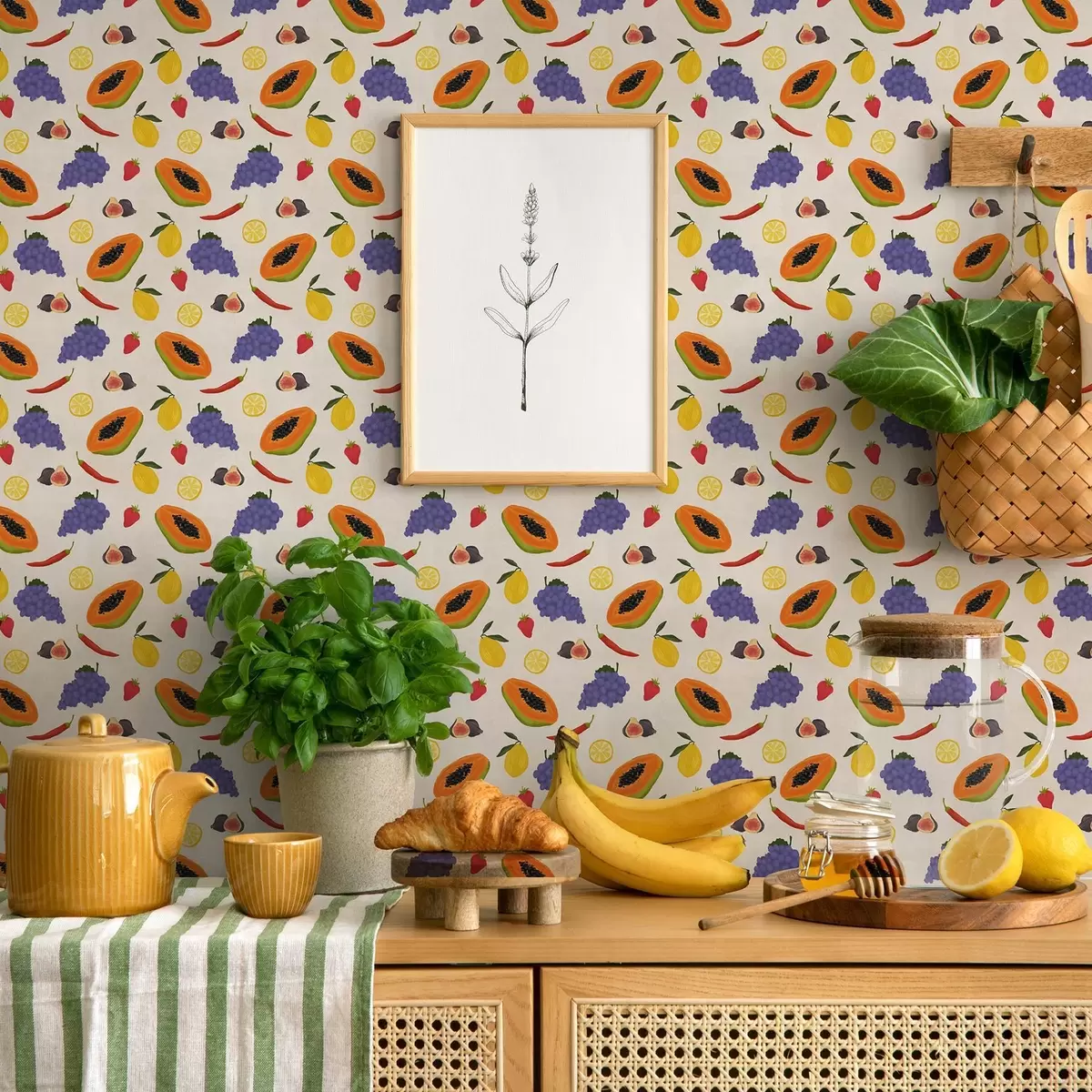 Papel de parede Mamão, uvas e limões — uma mistura de frutas coloridas a00803