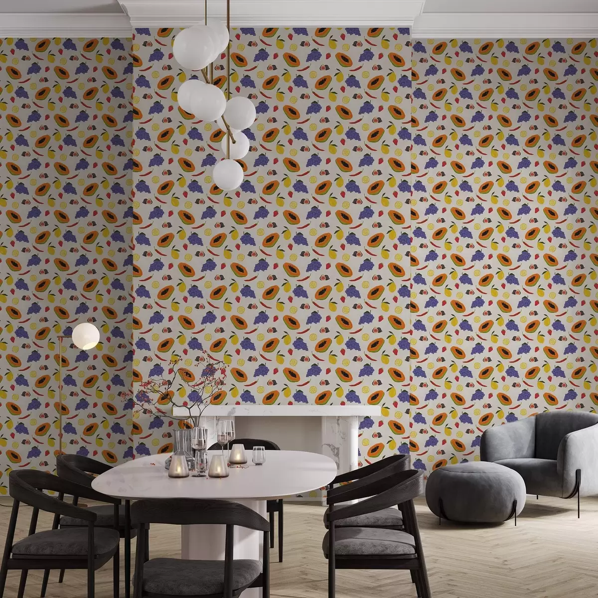 Papel de parede Mamão, uvas e limões — uma mistura de frutas coloridas a00803