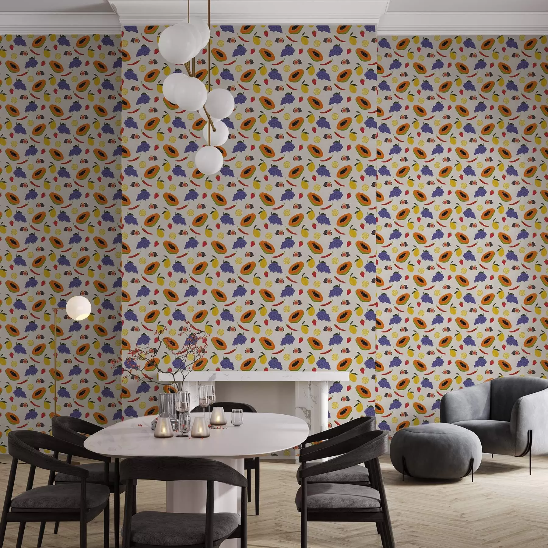 murais de parede Mamão, uvas e limões — uma mistura de frutas coloridas a00803