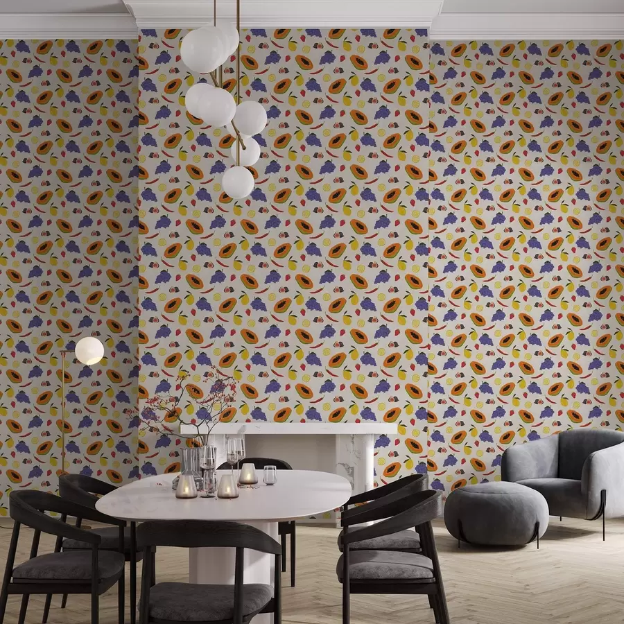 murais de parede Mamão, uvas e limões — uma mistura de frutas coloridas a00803