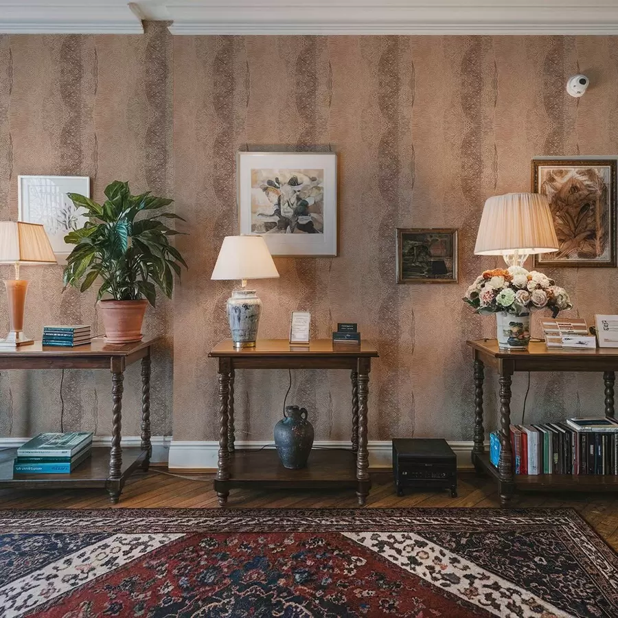 murais de parede Padrão geométrico ondulado em uma paleta de cores bege-marrom claro a00804