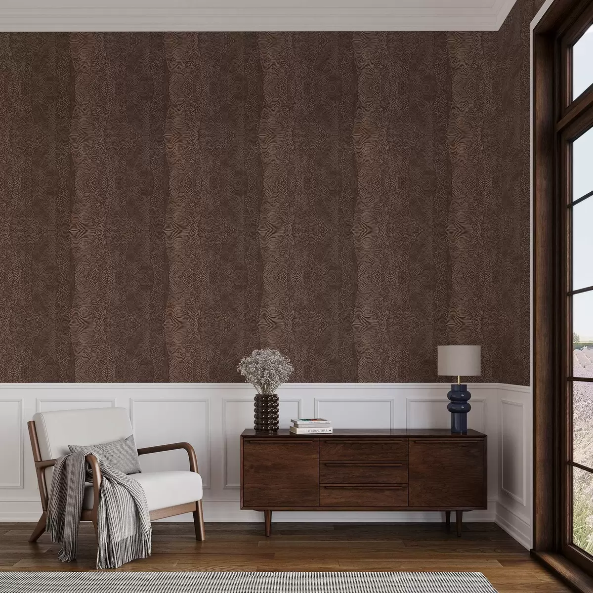 Papel de parede Padrão abstrato ondulado em tons quentes de marrom a00804v1