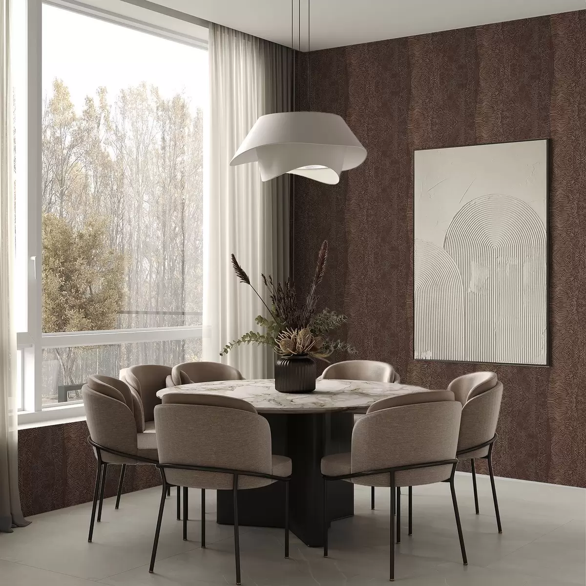 Papel de parede Padrão abstrato ondulado em tons quentes de marrom a00804v1