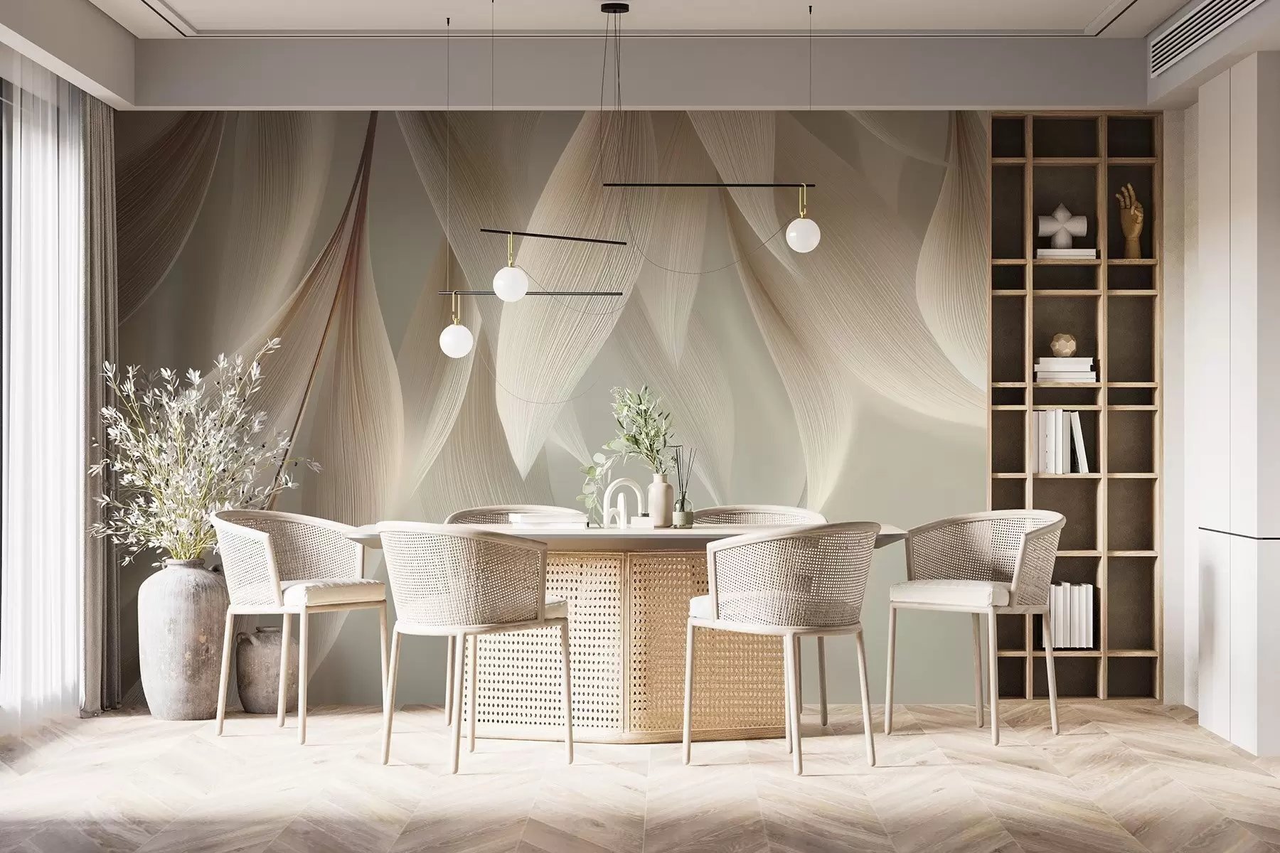 murais de parede Folhas pendentes com contornos estilizados w04706