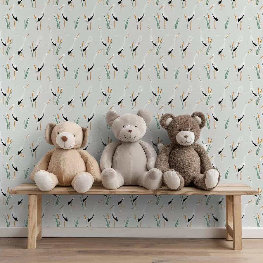 murais de parede Garças entre juncos em um fundo claro a00650v2