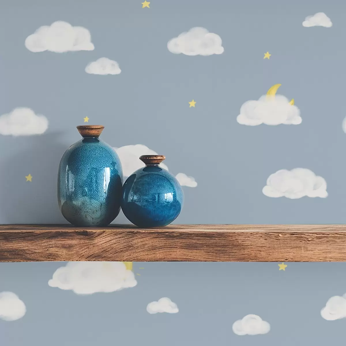 Papel de parede Nuvens suaves, estrelas e sol em um fundo azul a00652