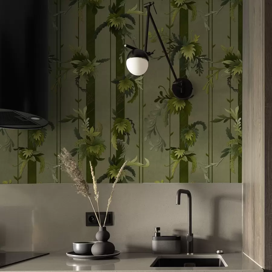 murais de parede Folhas e cachos de videira em tons claros de aquarela verde a00807