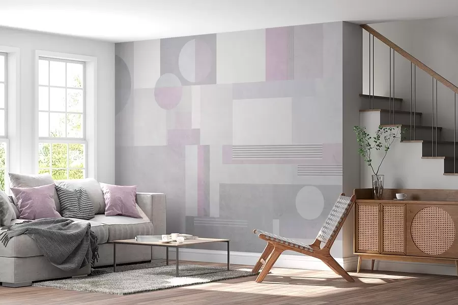 murais de parede geometria abstrata em tons de cinza e lavanda w04635v1
