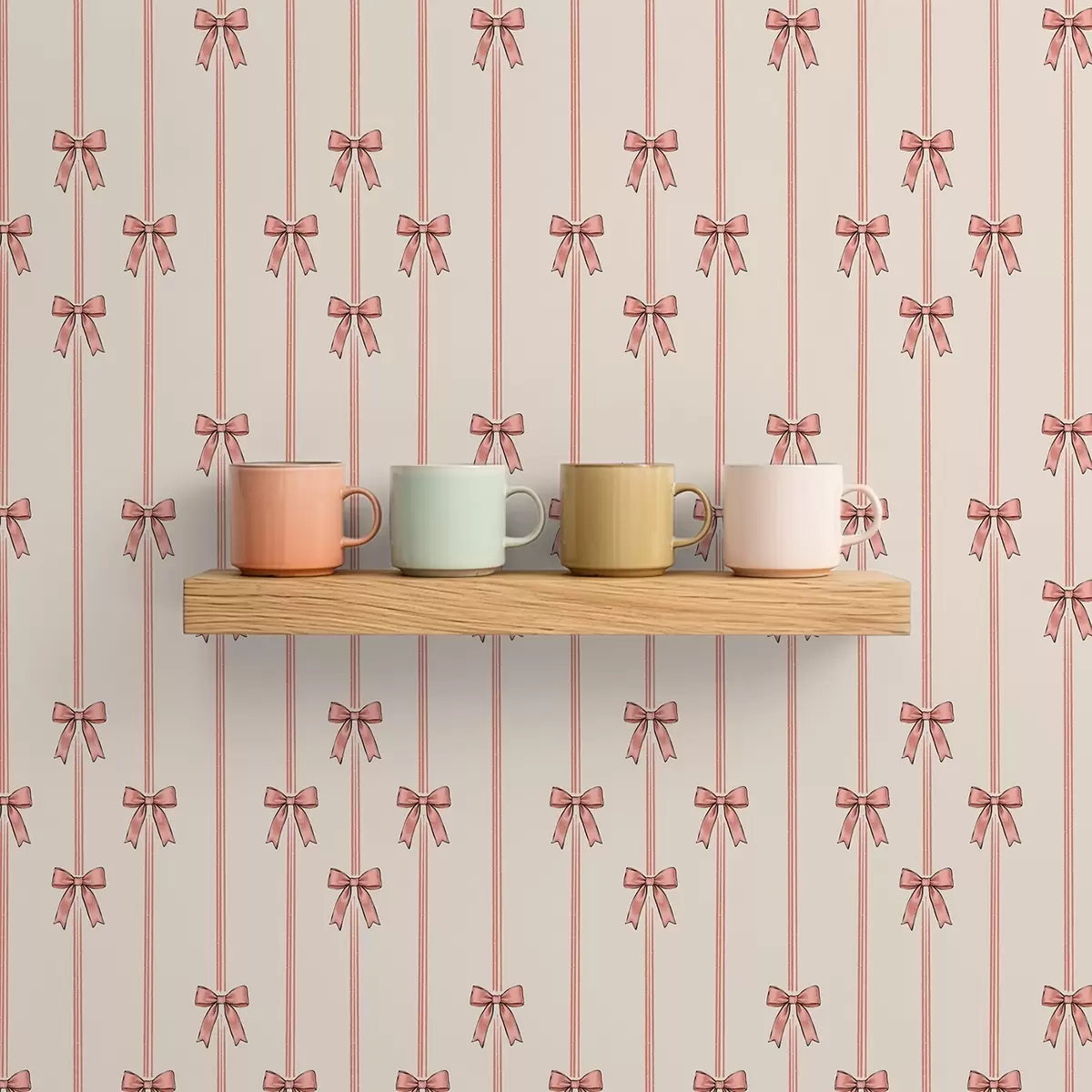 Papel de parede Fitas verticais com laços, fundo marfim a00653