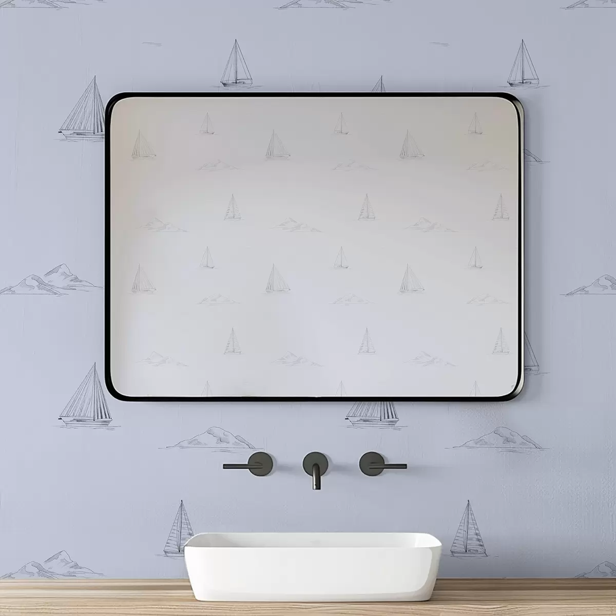 Papel de parede Esboce iates e ilhas, fundo azul a00654v3