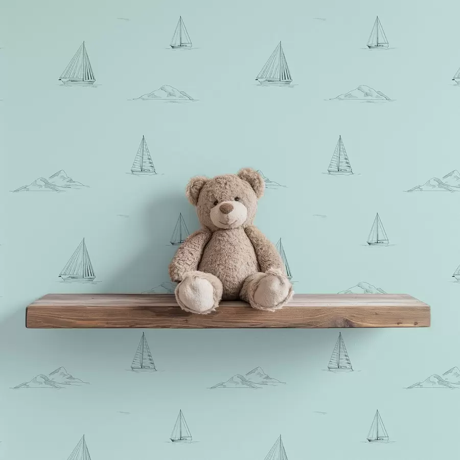 murais de parede Esboce iates e ilhas, fundo verde menta a00654v4