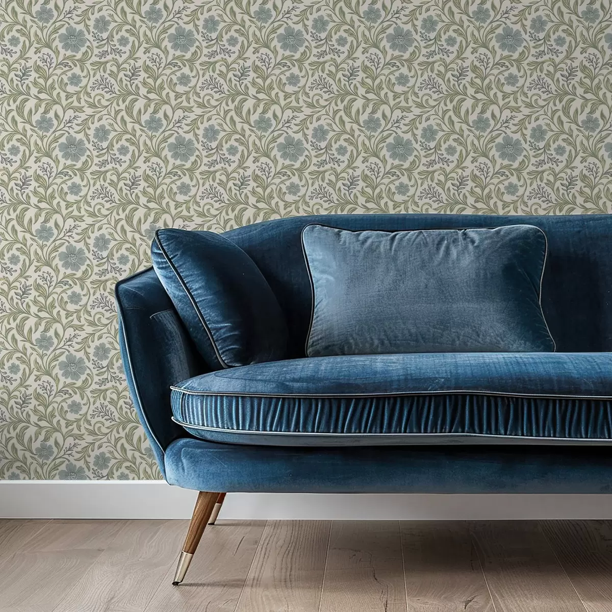 Papel de parede Ornamento floral cinza-salva sobre fundo claro a00712