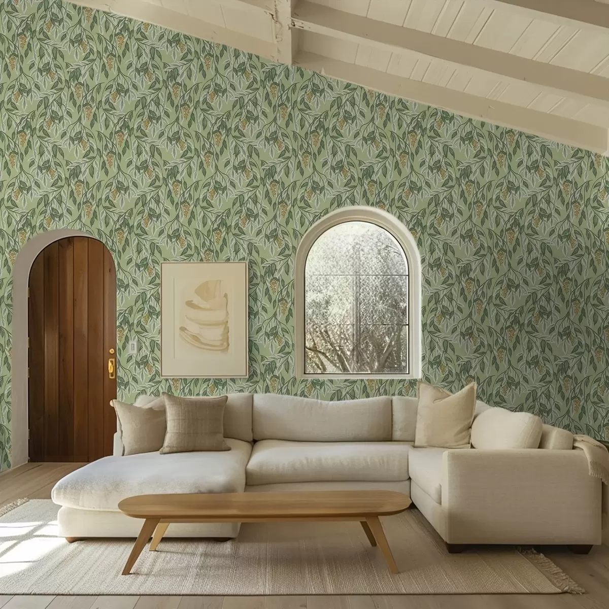 Papel de parede Galhos com cachos de bagas sobre fundo verde a00734